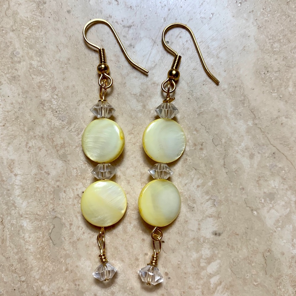 Gold shell and crystal earrings